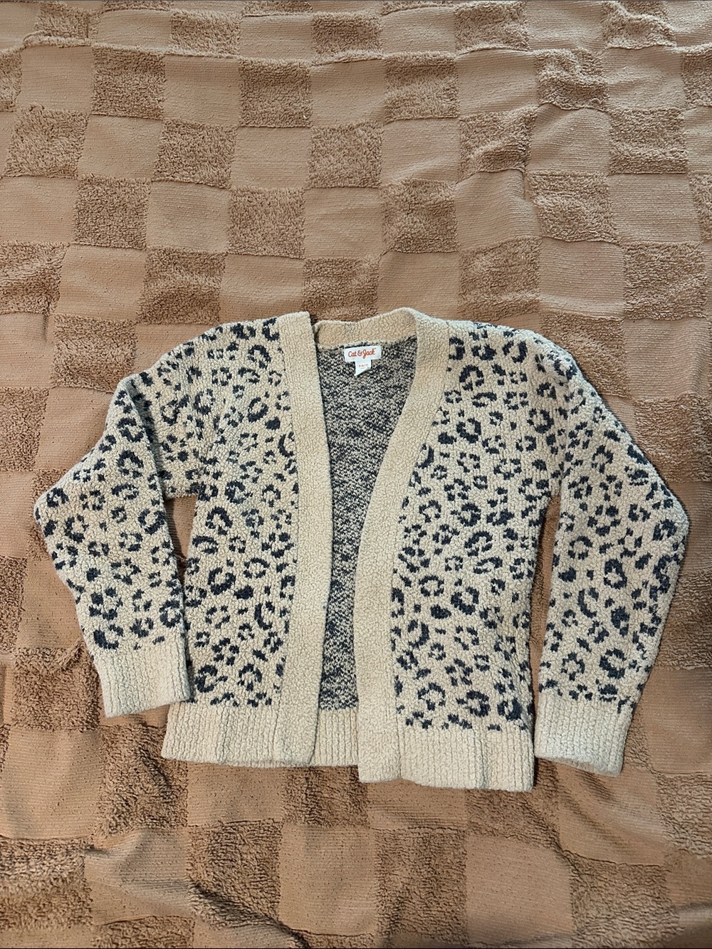Cat & Jack Beige and Black Leopard-Print Open Cardigan